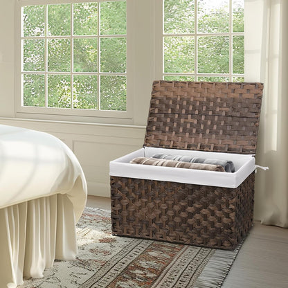 Wicker Storage Basket with Lid, 27.7 Gallon (105L) Large Blanket Basket with Lid, Woven Storage Bin