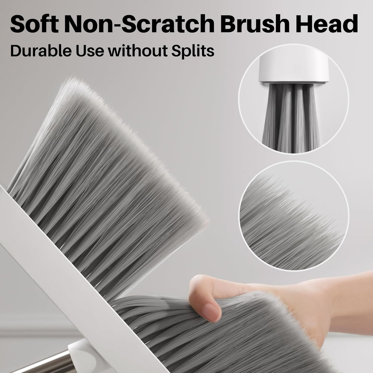 JOYMOOP White Broom and Dustpan Set, Upright Angle Design with Built-in Comb Teeth for Kitchen