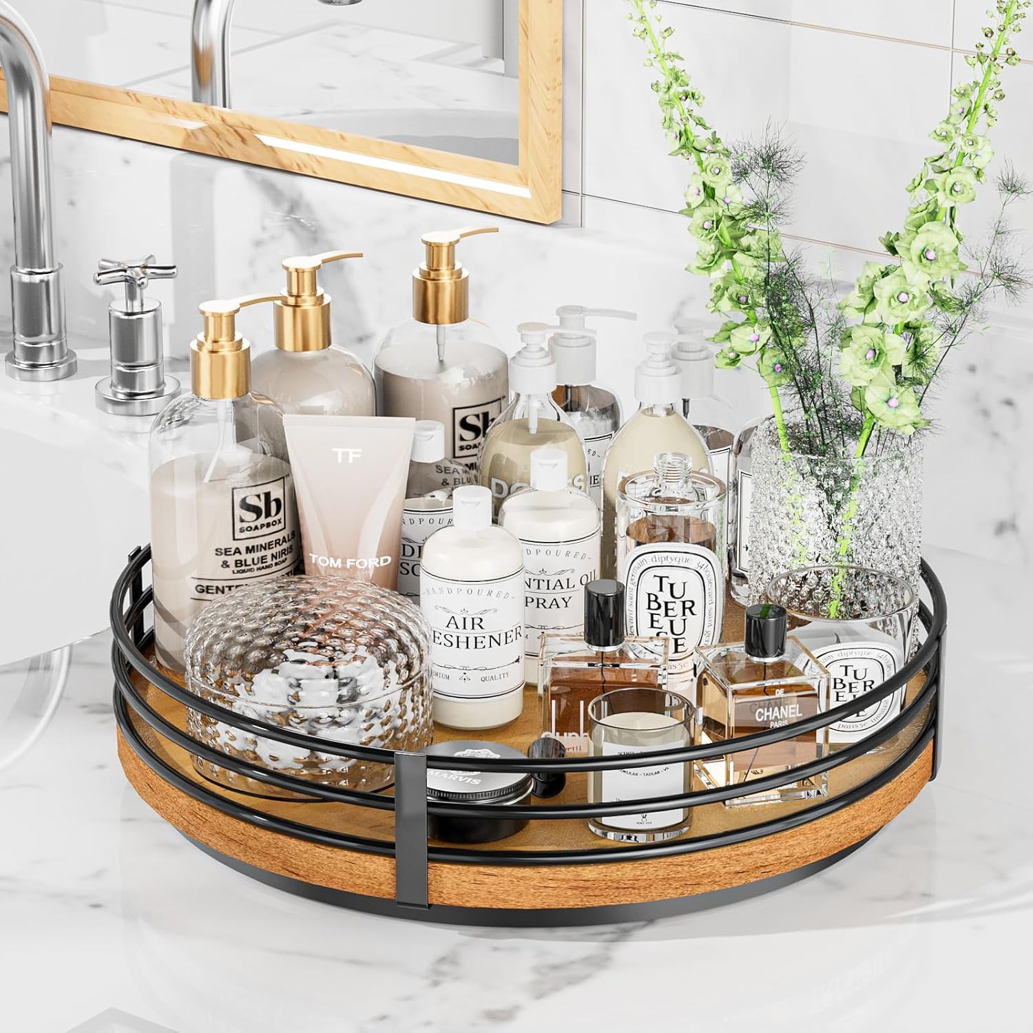 13" Lazy Susan Turntable Organizer - Wood Round Lazy Susan for Cabinet Kitchen Countertop Pantry
