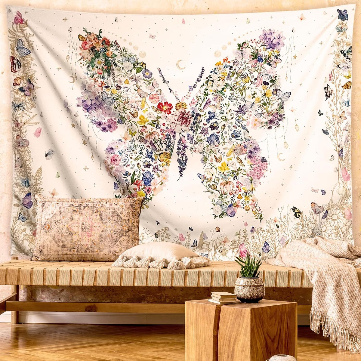Damanse Butterfly Tapestry Wall Hanging Cute,Boho Wall Tapestry for Bedroom Aesthetic,Flower Living