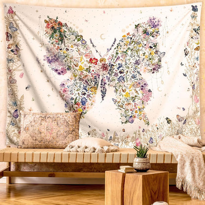Damanse Butterfly Tapestry Wall Hanging Cute,Boho Wall Tapestry for Bedroom Aesthetic,Flower Living