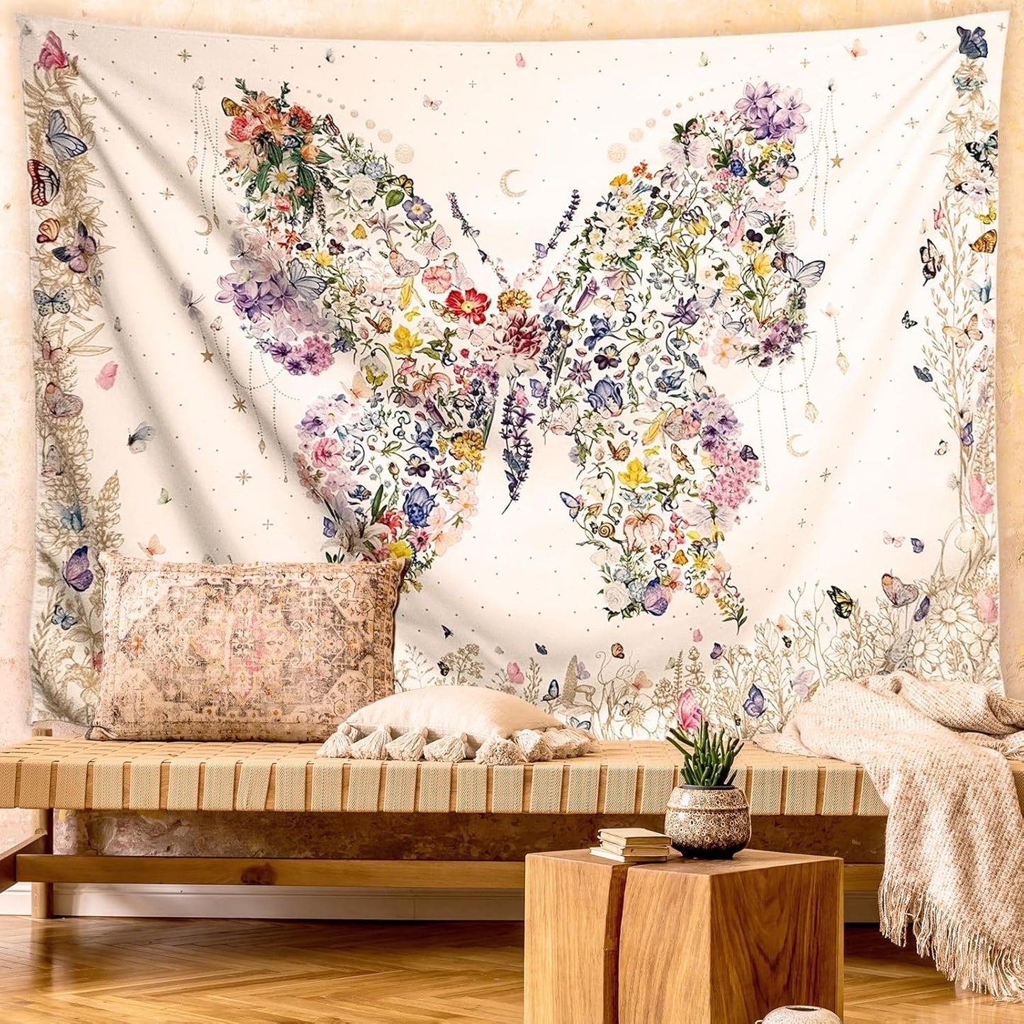 Damanse Butterfly Tapestry Wall Hanging Cute,Boho Wall Tapestry for Bedroom Aesthetic,Flower Living