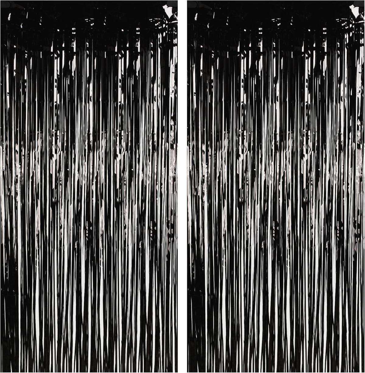 Foil Fringe Curtain Halloweens Party Decorations - Pure Black Tinsel Photo Backdrop Party Steamers