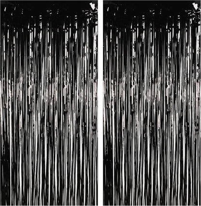 Foil Fringe Curtain Halloweens Party Decorations - Pure Black Tinsel Photo Backdrop Party Steamers