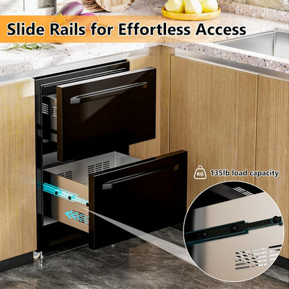 24 Inch Under Counter Dual Drawer Beverage Fridge, Weather Proof Outdoor Beverage Refrigerator for