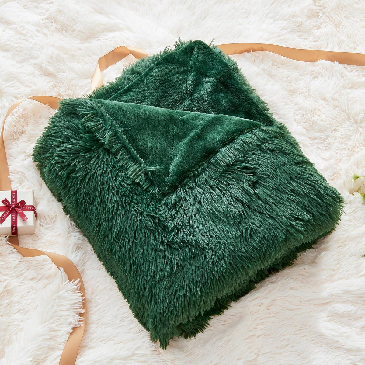 GONAAP Fuzzy Faux Fur Throw Blanket Dark Green Super Soft Cozy Plush Fuzzy Shaggy Blanket for Couch