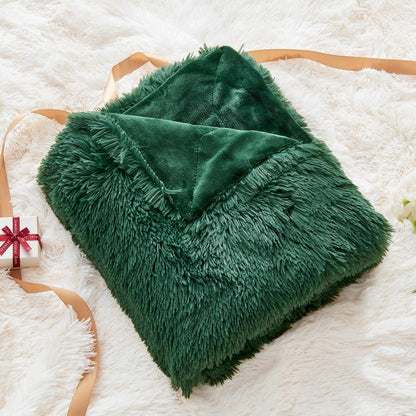 GONAAP Fuzzy Faux Fur Throw Blanket Dark Green Super Soft Cozy Plush Fuzzy Shaggy Blanket for Couch