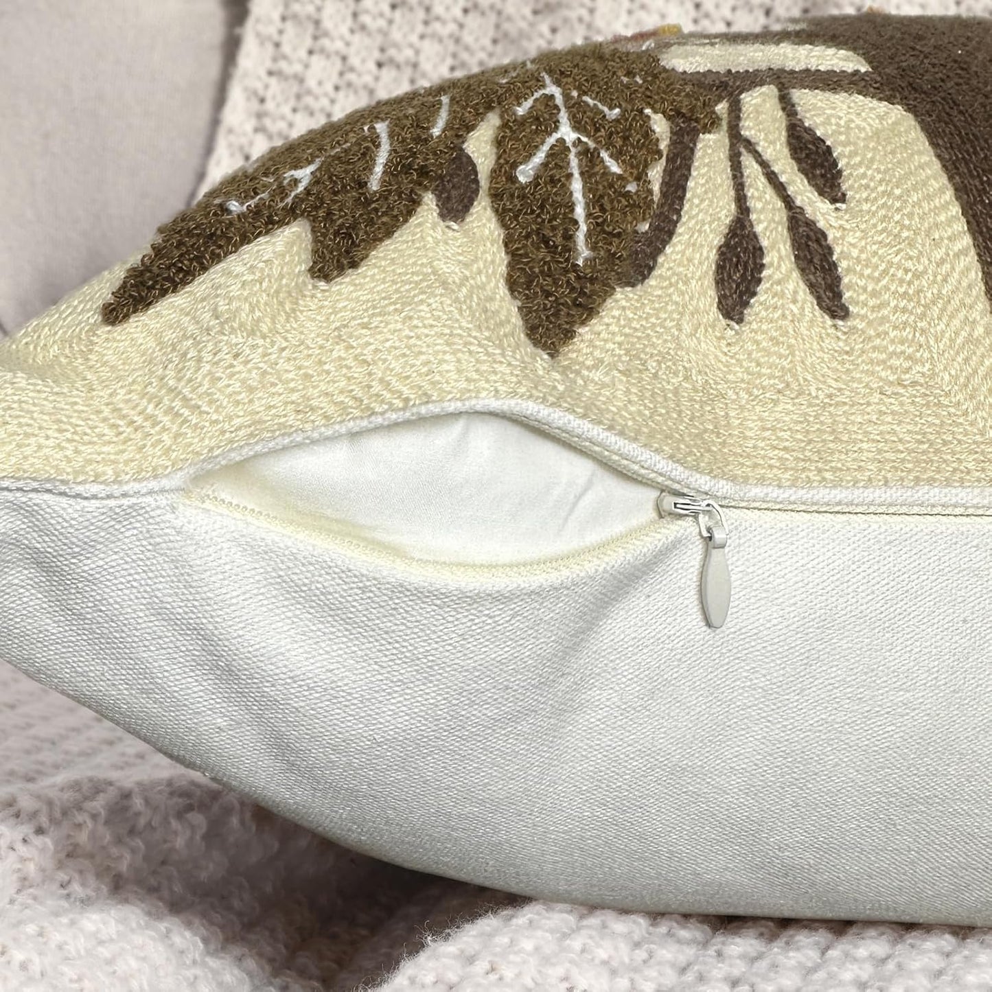 Alysheer Embroidered Fall Decorative Throw Pillow Cover 18"x 18", Boho Farmhouse Cottage Tufted