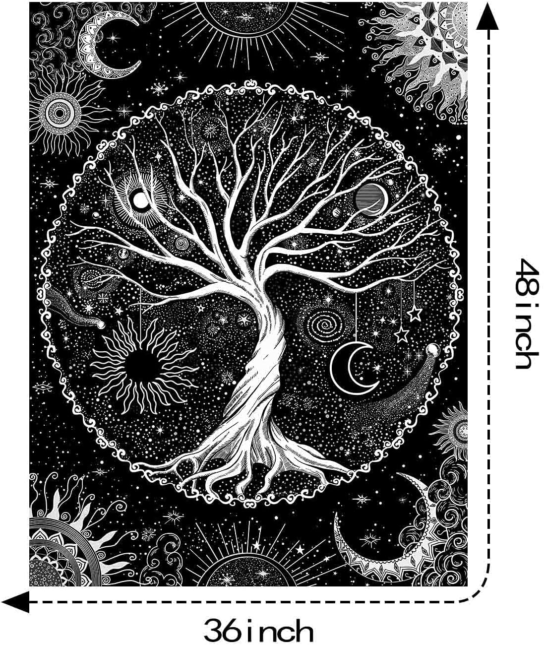 Lunerfex Tree of Life Tapestry Black and White Tapestry Mystical Sun and Moon Tapestries for