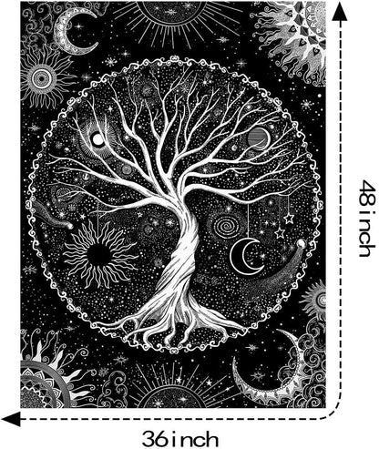 Lunerfex Tree of Life Tapestry Black and White Tapestry Mystical Sun and Moon Tapestries for