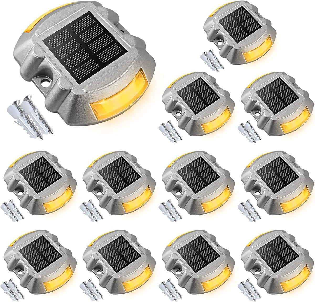 VOLISUN Solar Deck Lights, 12-Pack Led IP67 Waterproof Outdoor Warning Step Lights for Driveway