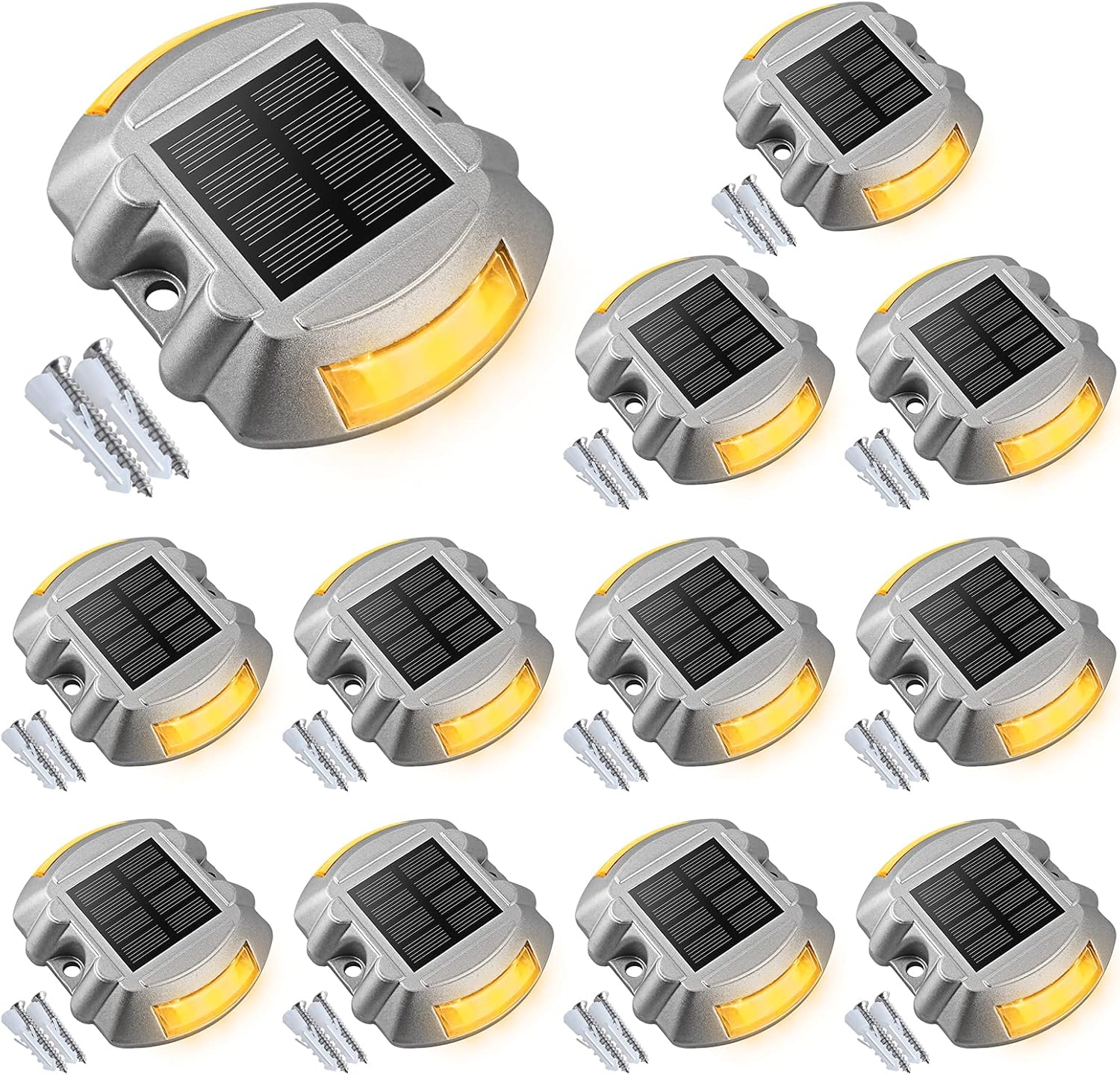 VOLISUN Solar Deck Lights, 12-Pack Led IP67 Waterproof Outdoor Warning Step Lights for Driveway