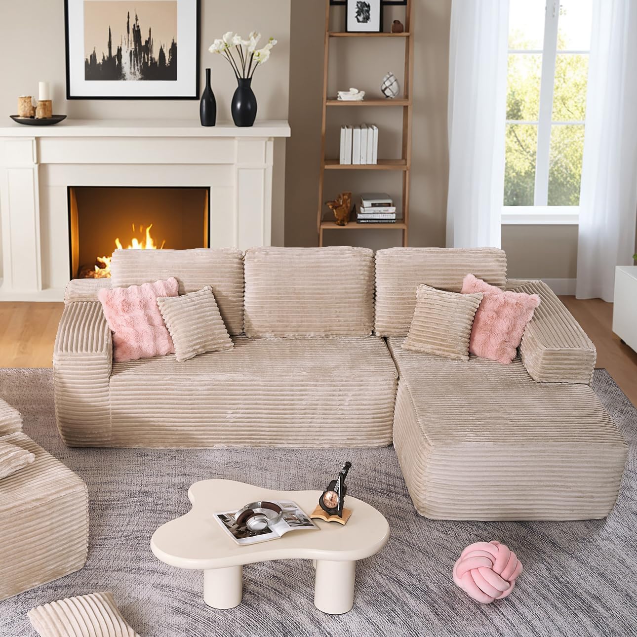 HOOOWOOO Cloud Sectional Couches for Living Room,Modular Sectional Sofa No Assembly,Plush Corduroy
