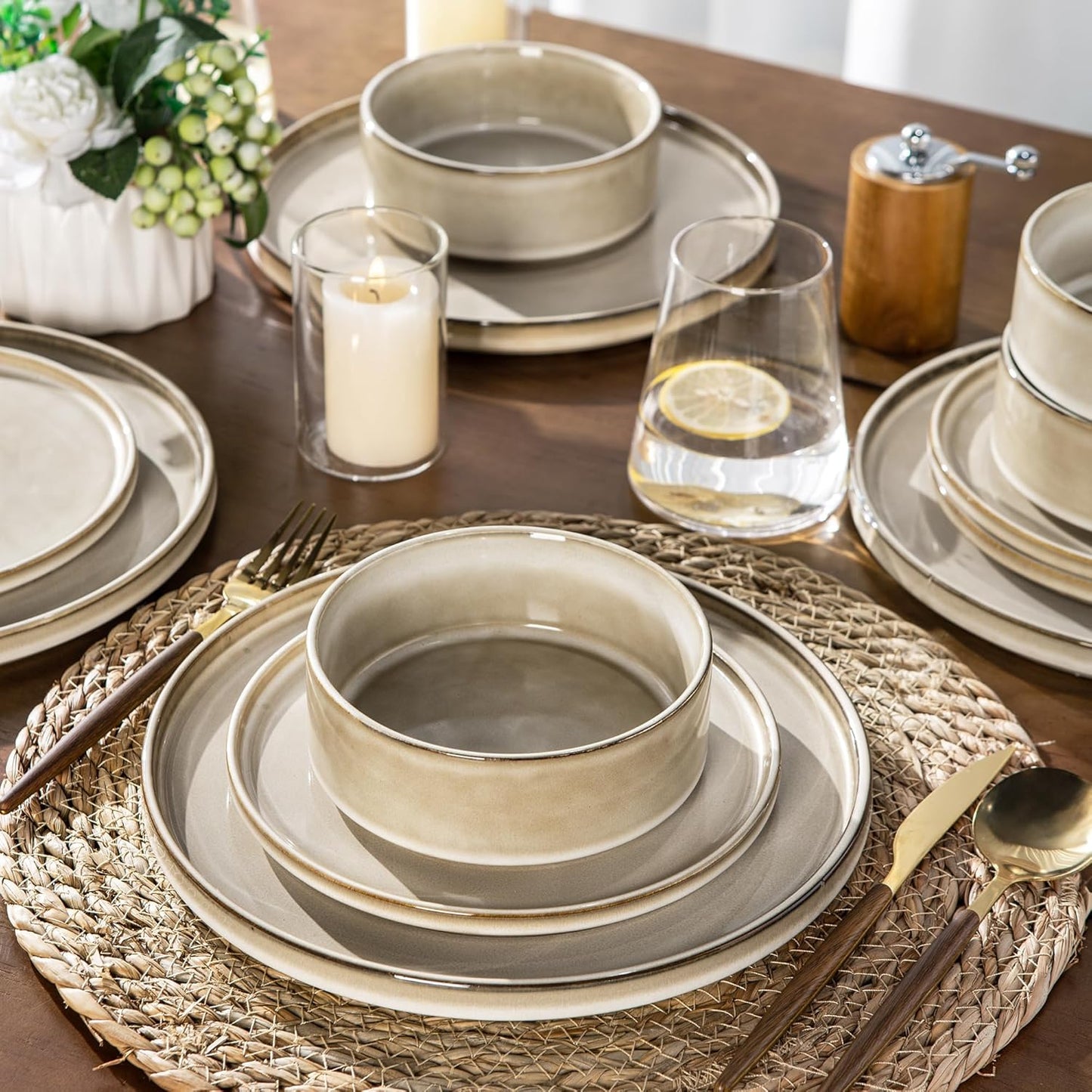 AmorArc Ceramic Dinnerware Sets, Handmade Reactive Glaze Stoneware Plates and Bowls Sets,Highly