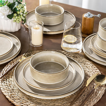 AmorArc Ceramic Dinnerware Sets, Handmade Reactive Glaze Stoneware Plates and Bowls Sets,Highly