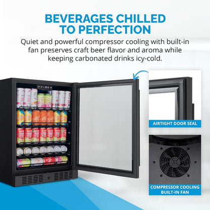 Newair 24" Beverage Refrigerator 177 Can Capacity, Black Stainless Steel Mini Fridge with Built-in