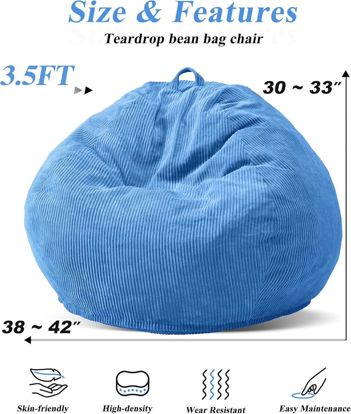 3.5FT Bean Bag Chairs Teardrop Bean Bag Chair for Adults Beanbag Chair with Memory Foam Filled