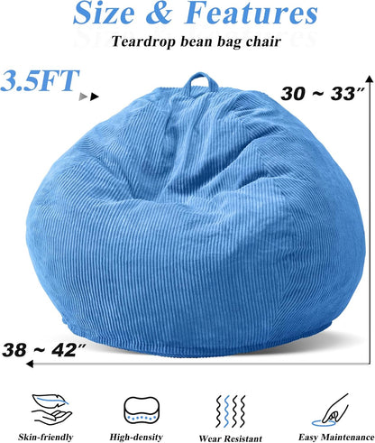 3.5FT Bean Bag Chairs Teardrop Bean Bag Chair for Adults Beanbag Chair with Memory Foam Filled