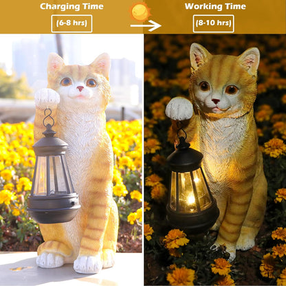 Solar Powered Outdoor Cat Garden Statue, Crafted Garden Sculptures & Statues for Patio, Yard, Lawn