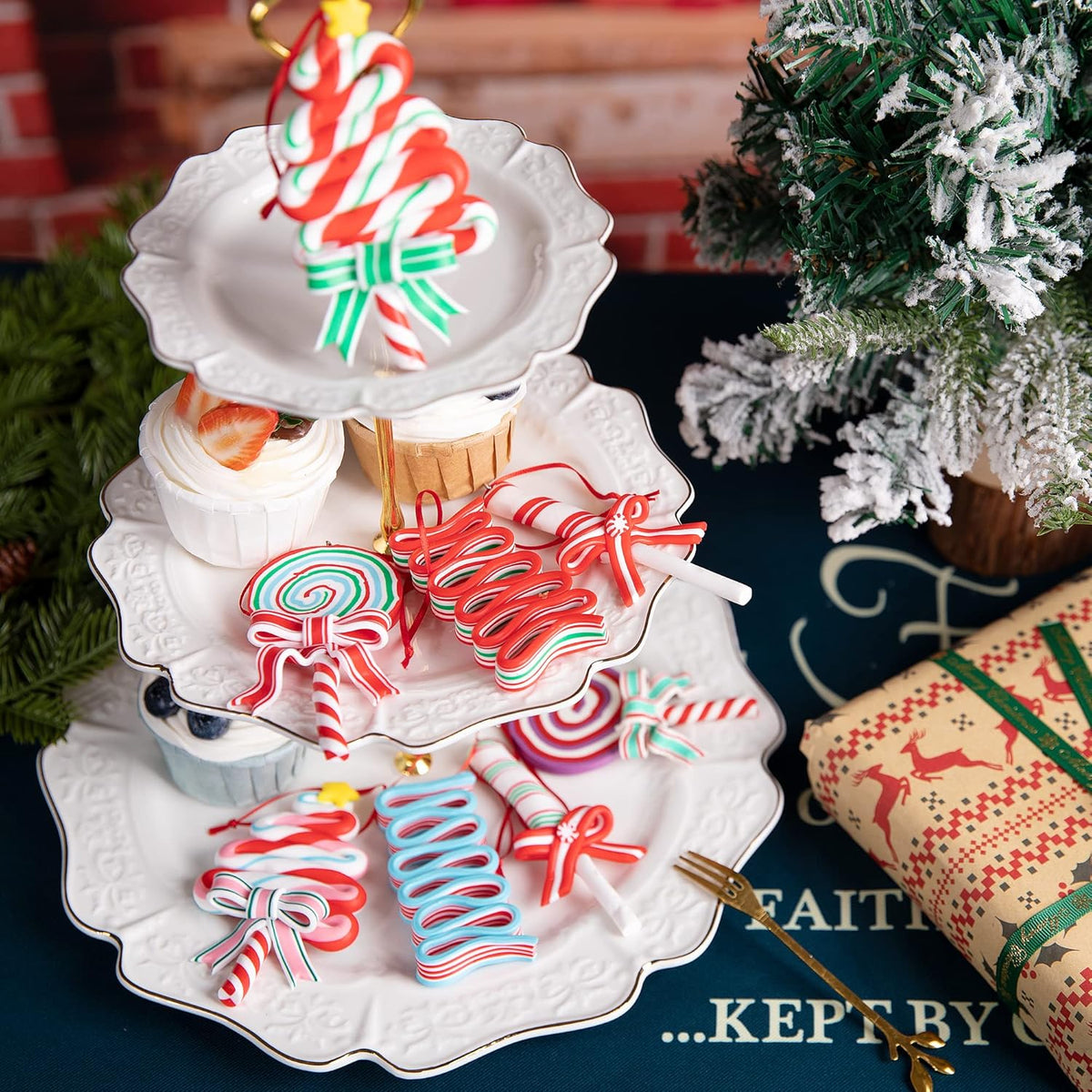 codree 8 PCS Christmas Lollipop Ornaments- Christmas Candies Polymer Clay Ornament- Xmas Decor