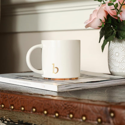 COLLECTIVE HOME - Monogram Ceramic Mugs, 15 oz Golden Initial Coffee Cups, Elegant Alphabet Tea
