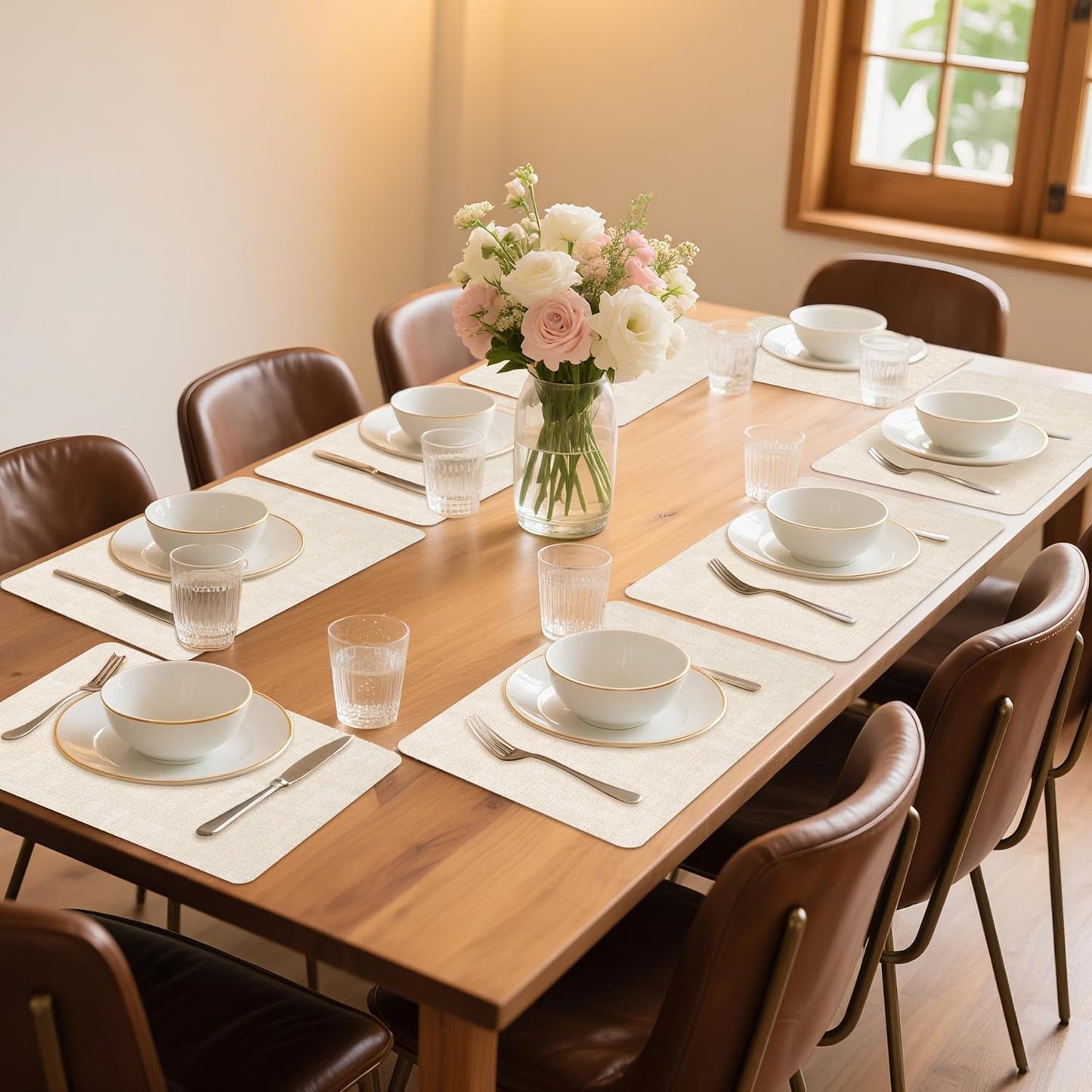 Maxpearl Faux Leather Placemats Set of 8 – Waterproof, Wipe Clean, Heat Resistant, Non-Slip Dining