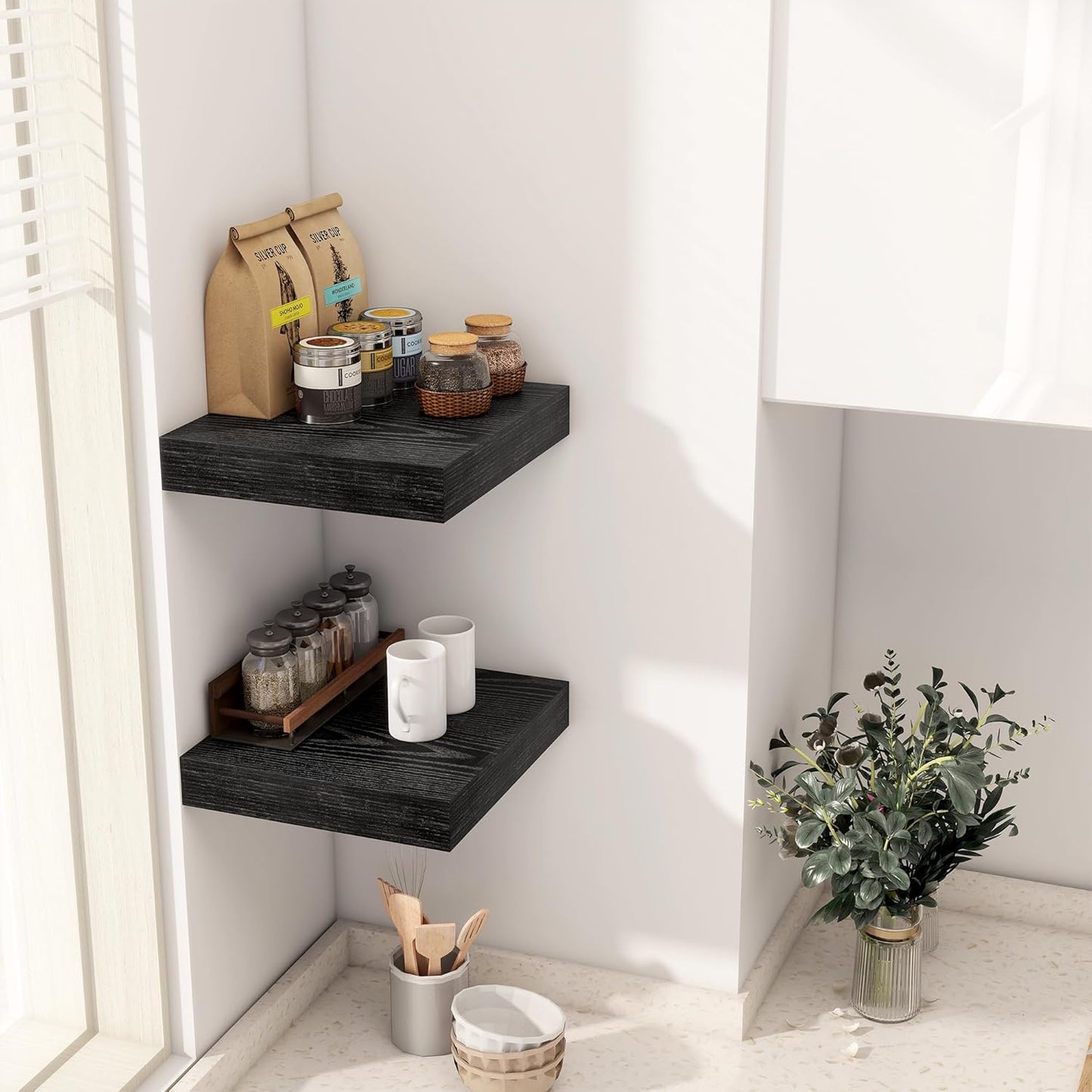Fun Memories 12 Inch Floating Shelf, Rustic Wood Wall Shelves for Wall Decor & Storage, 12 x 12