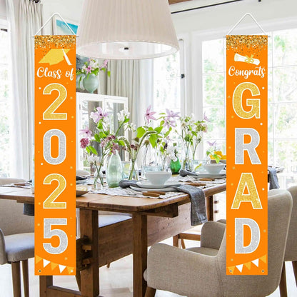 Graduation Decorations 2025 GRAD Banner Orange Porch Door Sign Welcome Banner For Indoor Outdoor