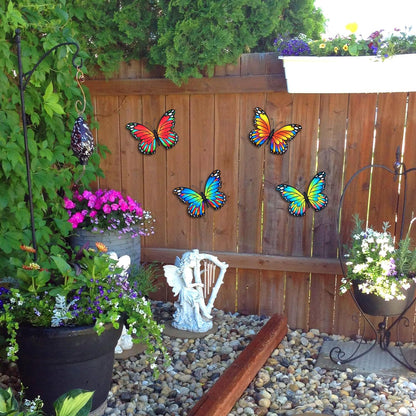 Oraytteo Metal Butterfly Outdoor Wall Decor - 4 Pack 9.8in Metal Butterflies Fence Art Decoration