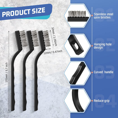 60 Pcs Mini Wire Brush Set Stainless Steel Wire Bristle Scratch Brush Small Metal Brush for