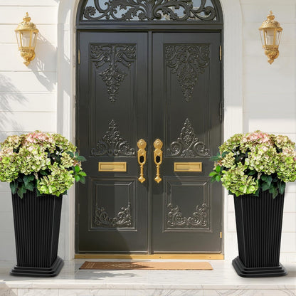 FENCY Set of 2 Tall Planters for Outdoor Plants, 24 Inch Large Tapered Pots with Drainage Trays