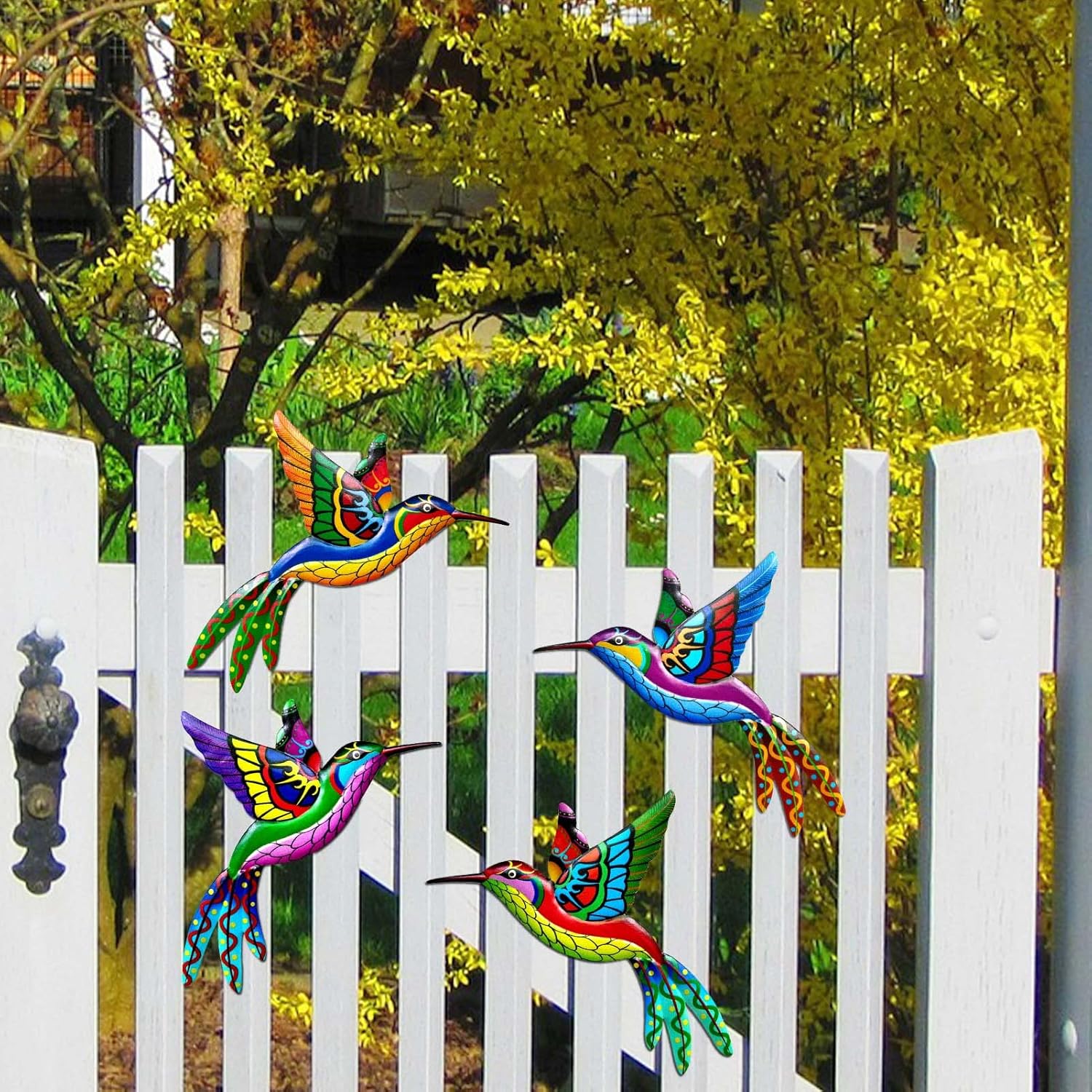 ZYP Metal Outdoor Wall Art Decor,3D Colorful Garden Birds Sculpture Outdoor Iron Hanging Decor