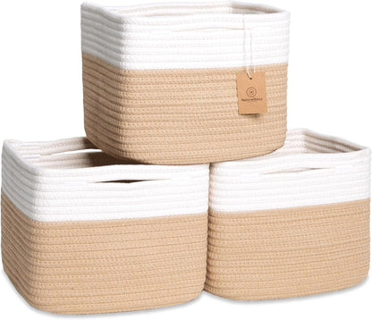 NaturalCozy Storage Cubes 9”x9”x7”Cotton Rope Woven Baskets for Organizing 3-Pack | 9 Inch Cube