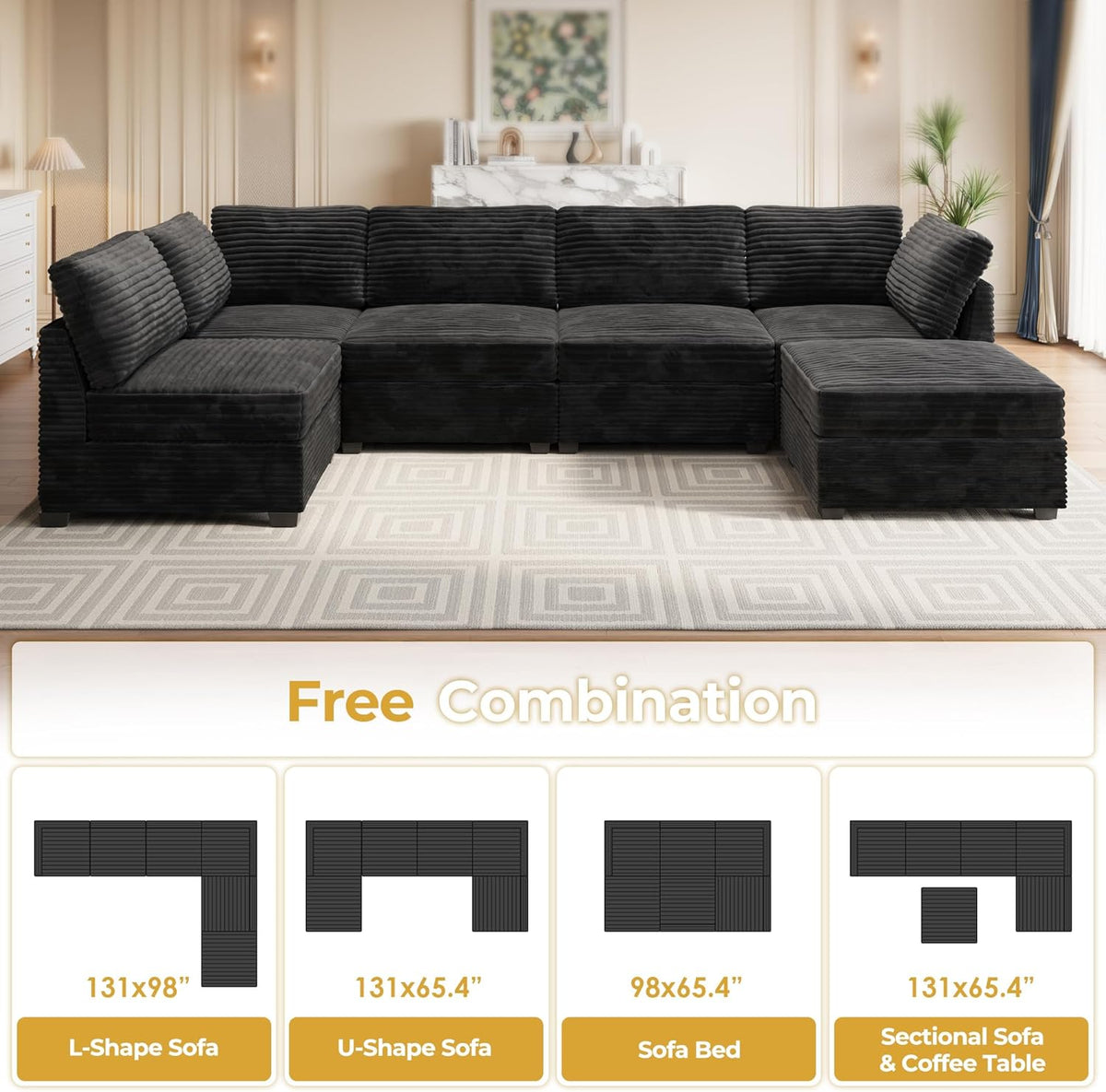 HOOOWOOO Modular Sectional Sofa,6 Pieces Sectional Couches for Living Room,98X98 L Shaped Cloud