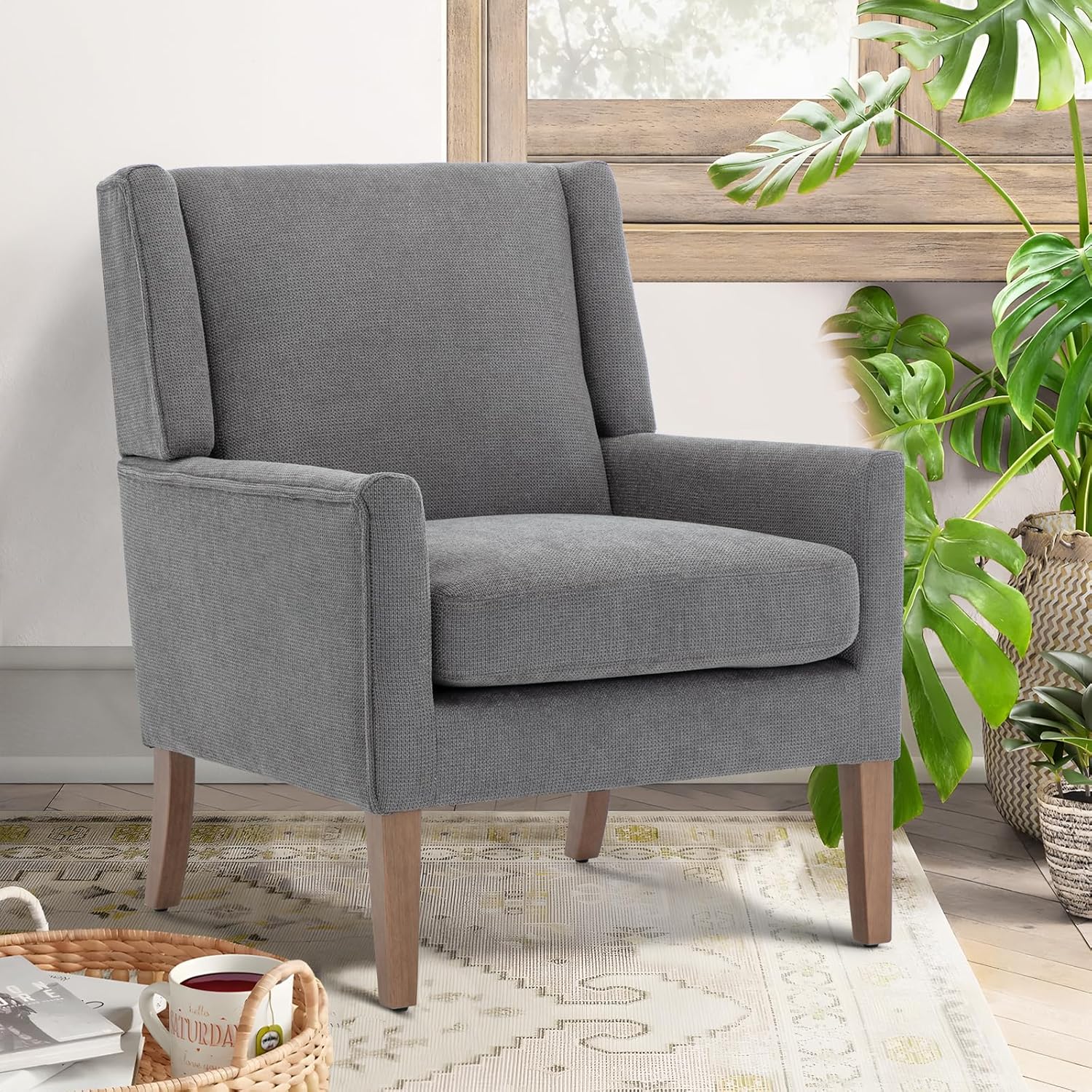 COLAMY Modern Wingback Living Room Chair Set of 2, Upholstered Fabric Accent Armchair, Single Sofa