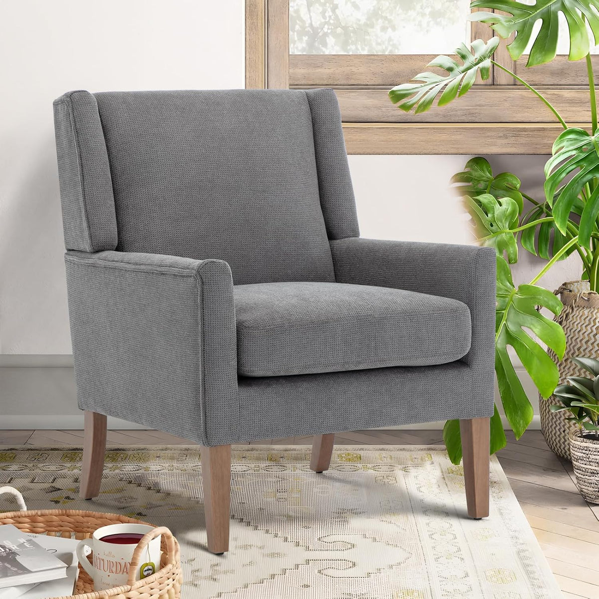 COLAMY Modern Wingback Living Room Chair, Upholstered Fabric Accent Armchair, Single Sofa Chair