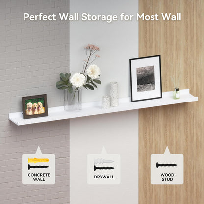 RICHER HOUSE 3 Set White Floating Shelves, Wall Mounted White Shelves for Wall Decor, Picture Ledge