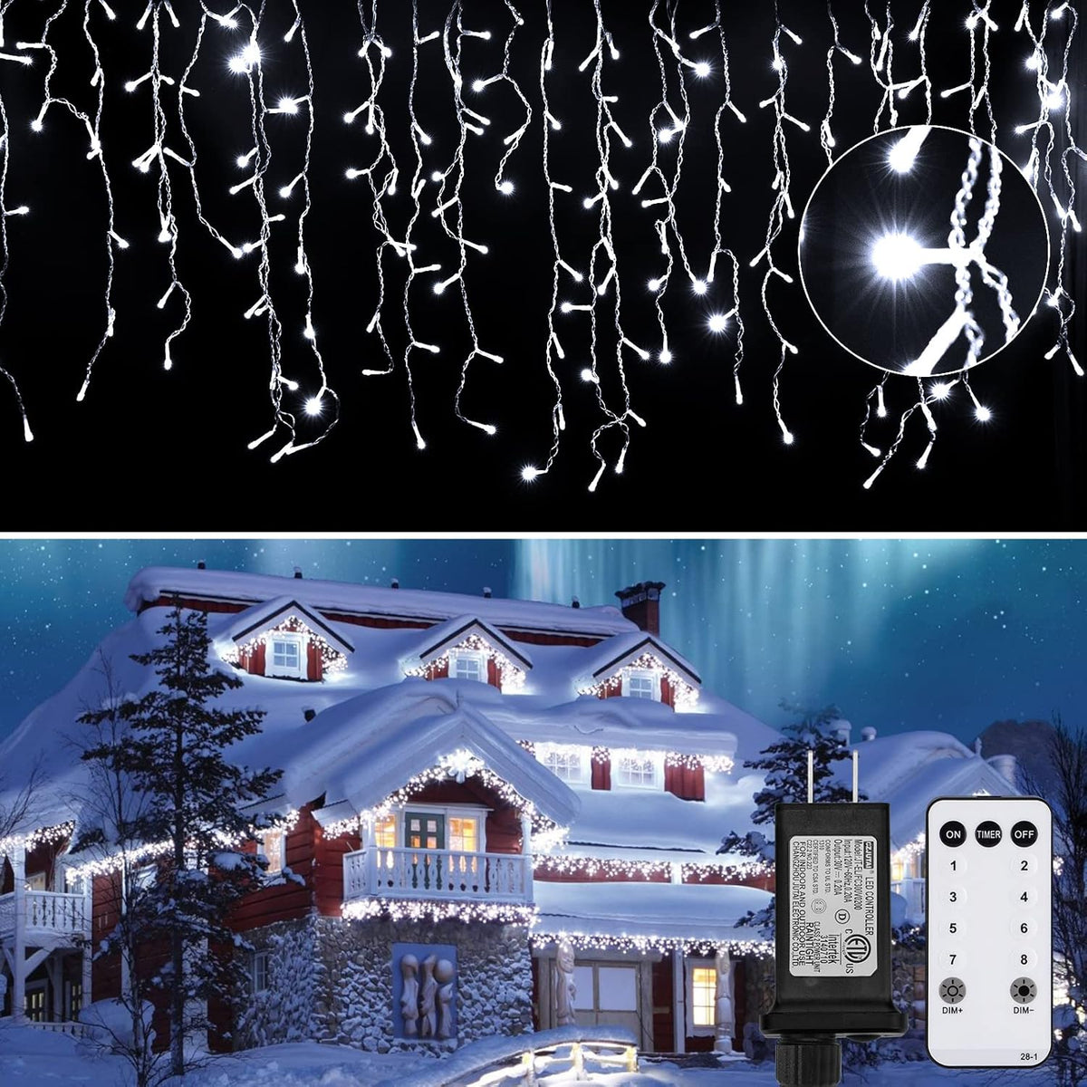 Brightown Icicle Lights Outdoor: 2 Packs, 132Ft with 276 Drops, 1472 LED Icicle Lights with Timer