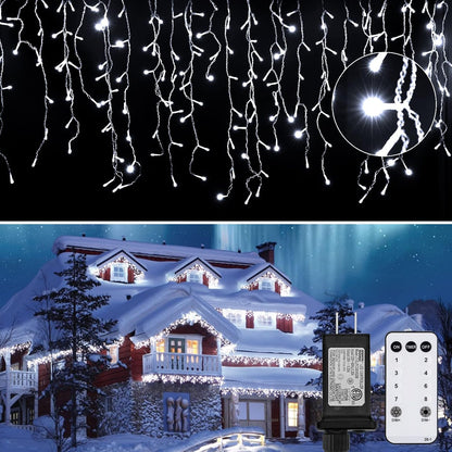 Brightown Icicle Lights Outdoor: 2 Packs, 132Ft with 276 Drops, 1472 LED Icicle Lights with Timer