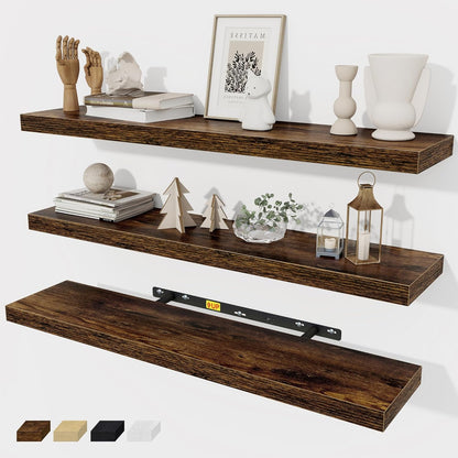 Fun Memories 32 Inch Floating Shelves Wall Shelf Set of 3, Rustic Farmhouse Home Decor Kitchen