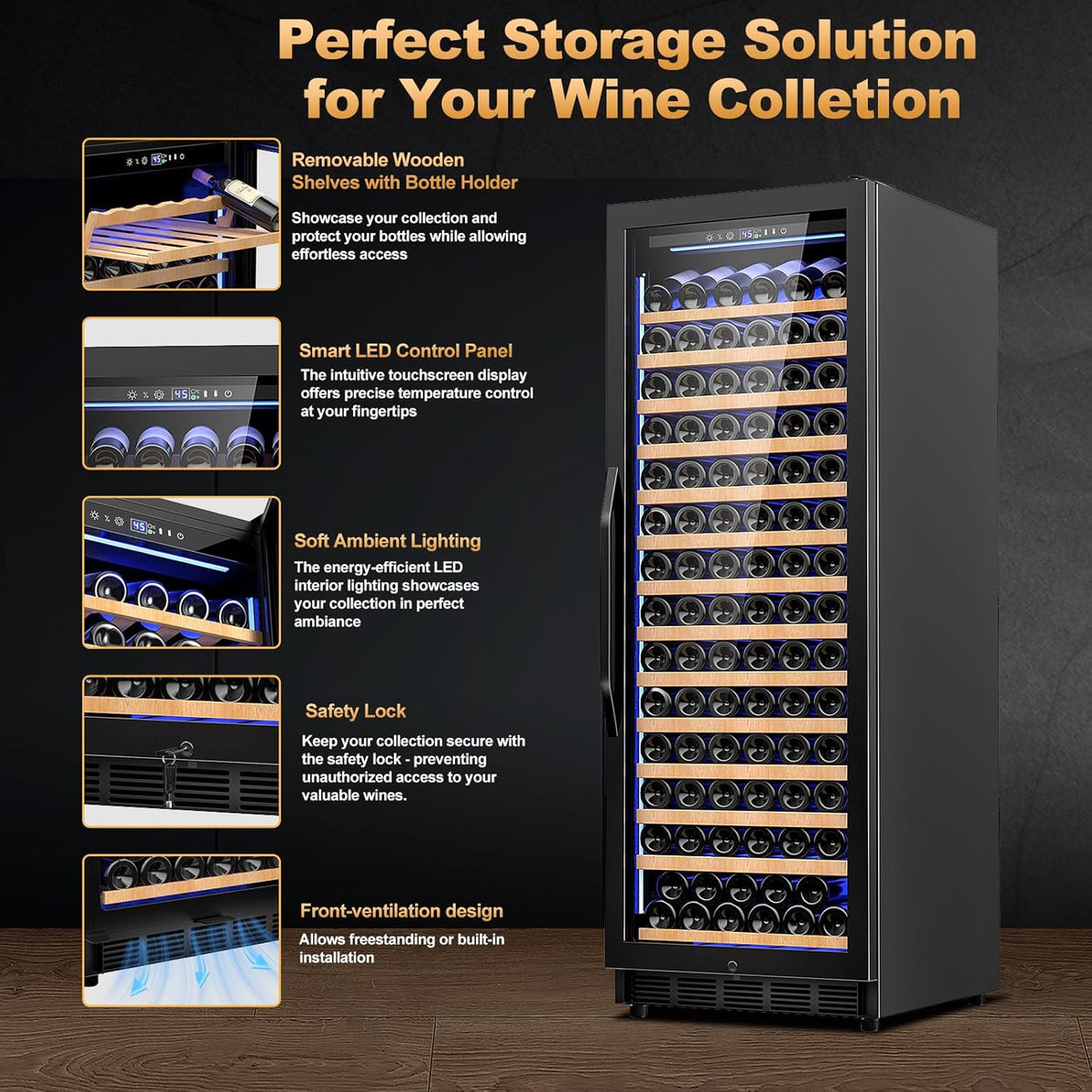 24 Inch Wine Cooler Refrigerator,179 Bottles Wine Fridge Large Capacity Professional Wine Cellars