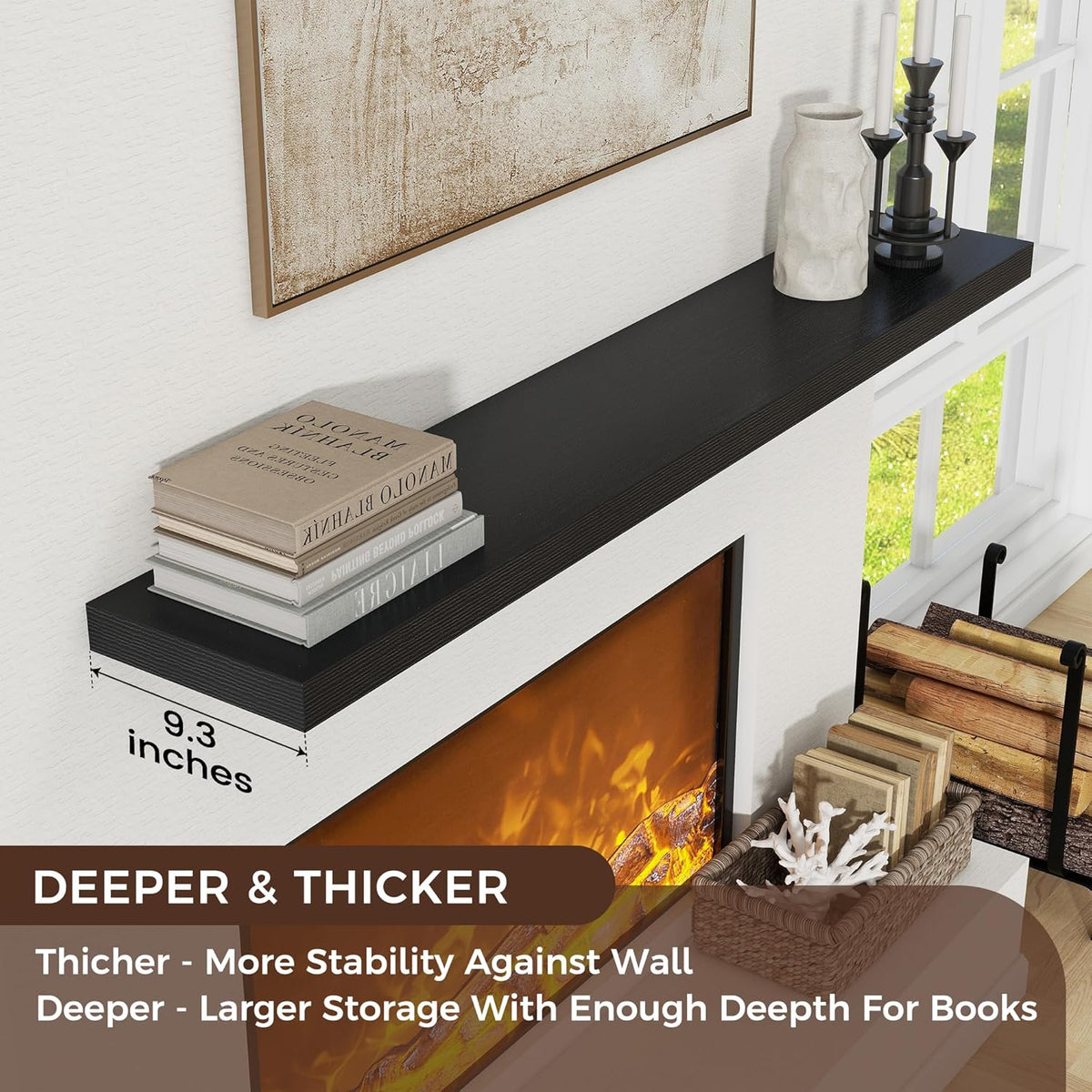 Floating Shelves for Wall, Large Wall Mounted Shelves with Invisible Brackets, Long Wood Floating