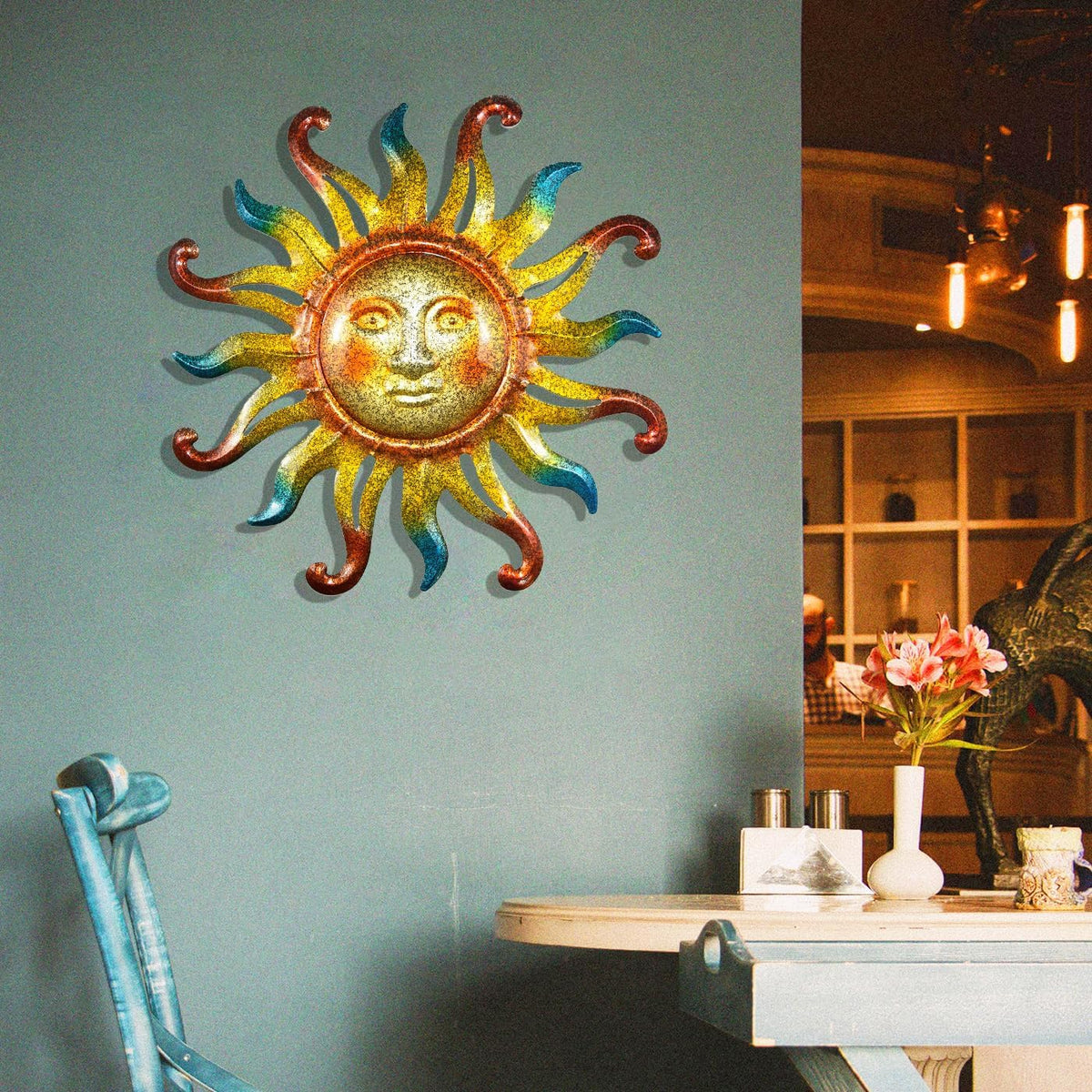 MACLARONX Metal Sun Wall Decor, Sun Face for Outdoor Garden Fence Yard Art Porch Door Patio Living