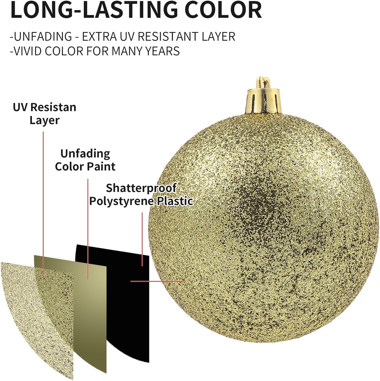 LANGXUN 36pcs Gold Christmas Tree Decorations Balls, Bolas De Navidad, 2025 Christmas Decor, Indoor