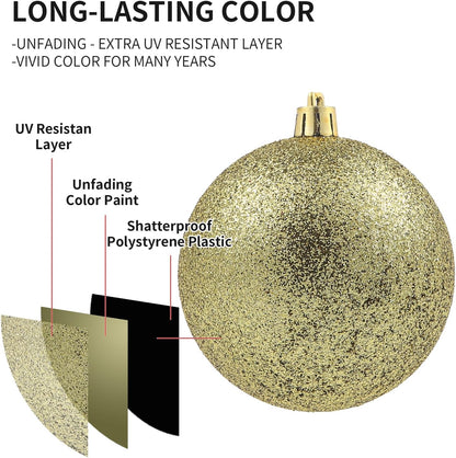 LANGXUN 36pcs Gold Christmas Tree Decorations Balls, Bolas De Navidad, 2025 Christmas Decor, Indoor