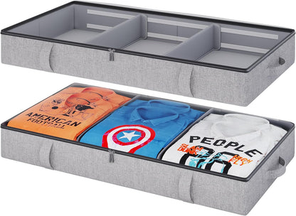 Vailando Under Bed Storage, 2 Pack Under Bed Storage Containers with Dividers, Firm Sides, Strong