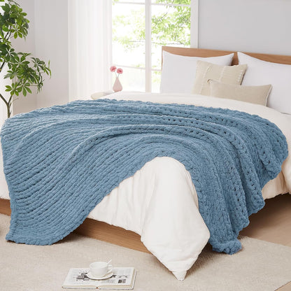 L'AGRATY Chunky Knit Blanket Throw: 60''x80'' Chenille Chunky Knitted Throw Blanket for Bed Couch