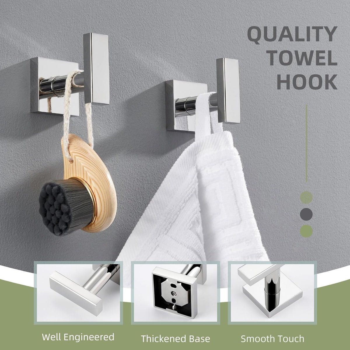 Angle Simple Bath Towel Hook 2 Pack, Stainless Steel Square Robe Coat Holder for Wall, Bathroom
