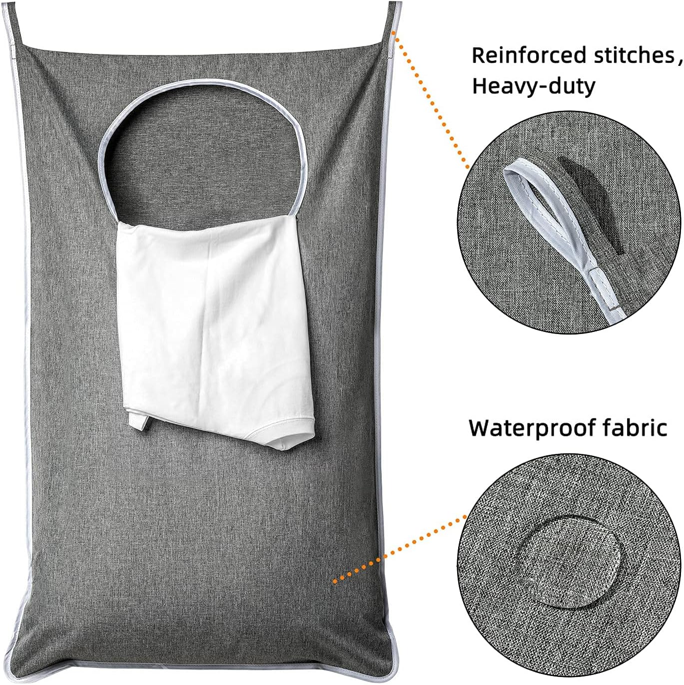 XL Hanging Laundry Hamper, Extra Large Tear-resistance Door Hamper with 2 Types Hooks for Dirty