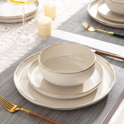 AmorArc Ceramic Dinnerware Sets, Wavy Rim Stoneware Plates and Bowls Sets, Highly Scratch Resistant